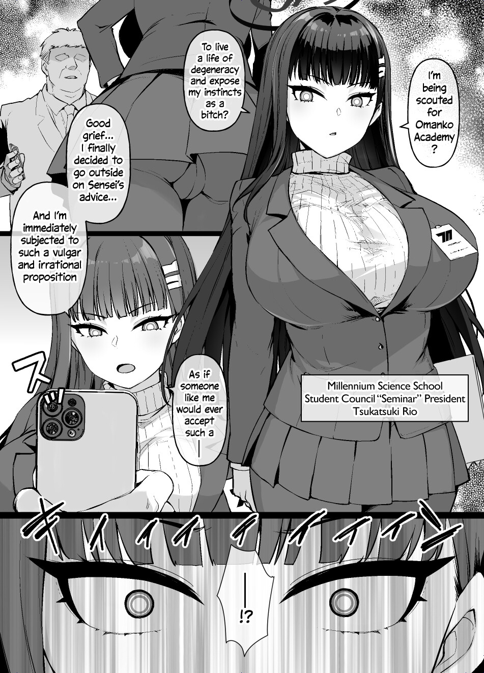 Hentai Manga Comic-A 9-page manga about Blue Academy MC, Tsukizuki Rio, being turned into a masochistic bitch and transferring to the Pussy Academy-Read-1